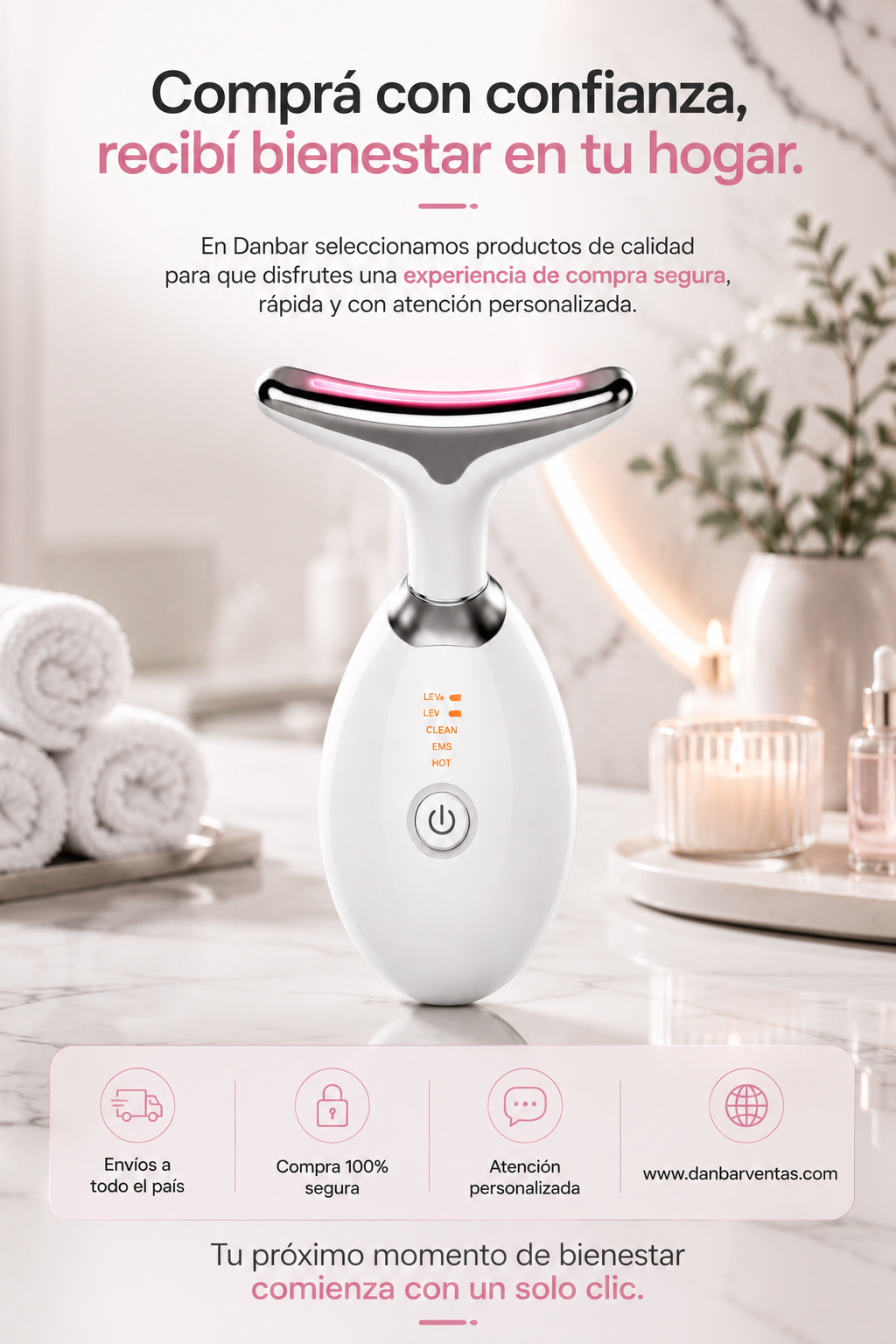 Masajeador Facial 4 en 1, Luce una piel más firme y radiante desde casa.