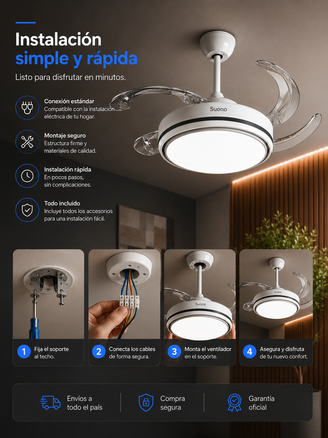 Ventilador Retractil Suono, confort y diseño.