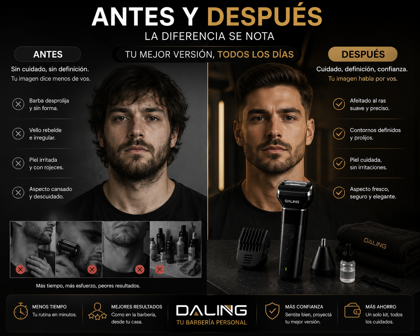 Afeitadora 3 en 1 de DALINGA. Ahorra tiempo y mantene tu look siempre.