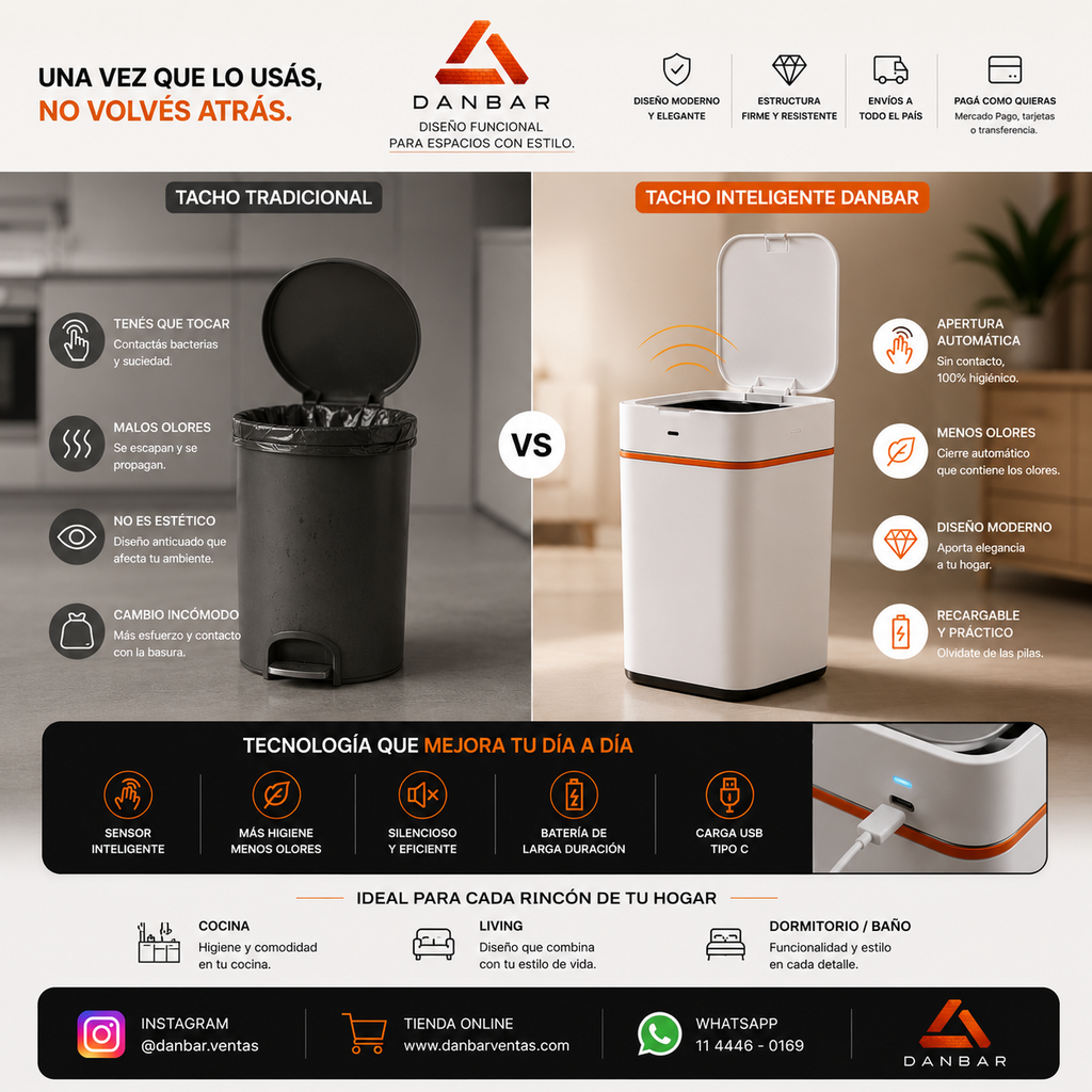 Cesto de basura smart con apertura automatica. Basta de malos olores , mas higiene, mas comodidad.