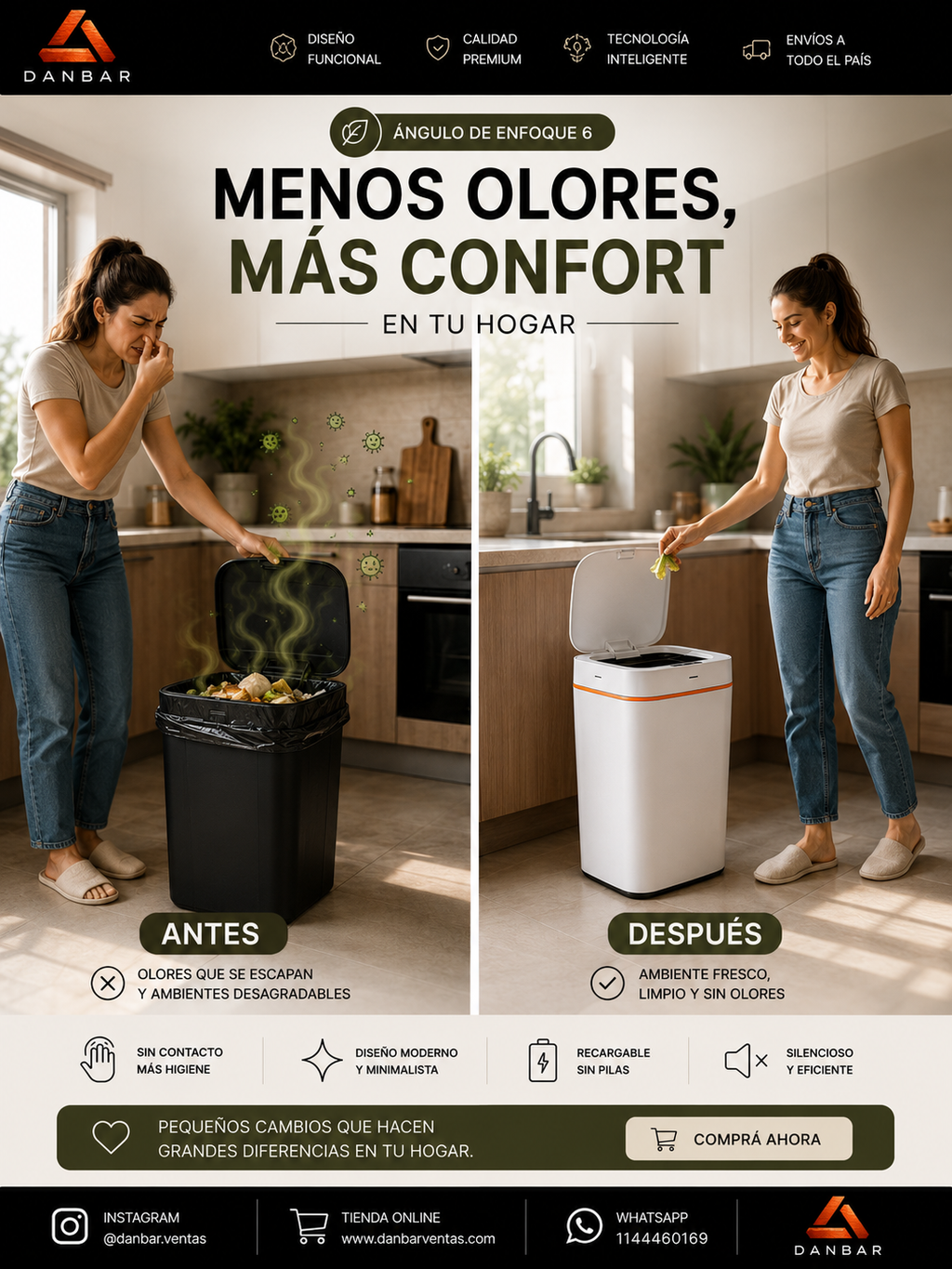 Cesto de basura smart con apertura automatica. Basta de malos olores , mas higiene, mas comodidad.