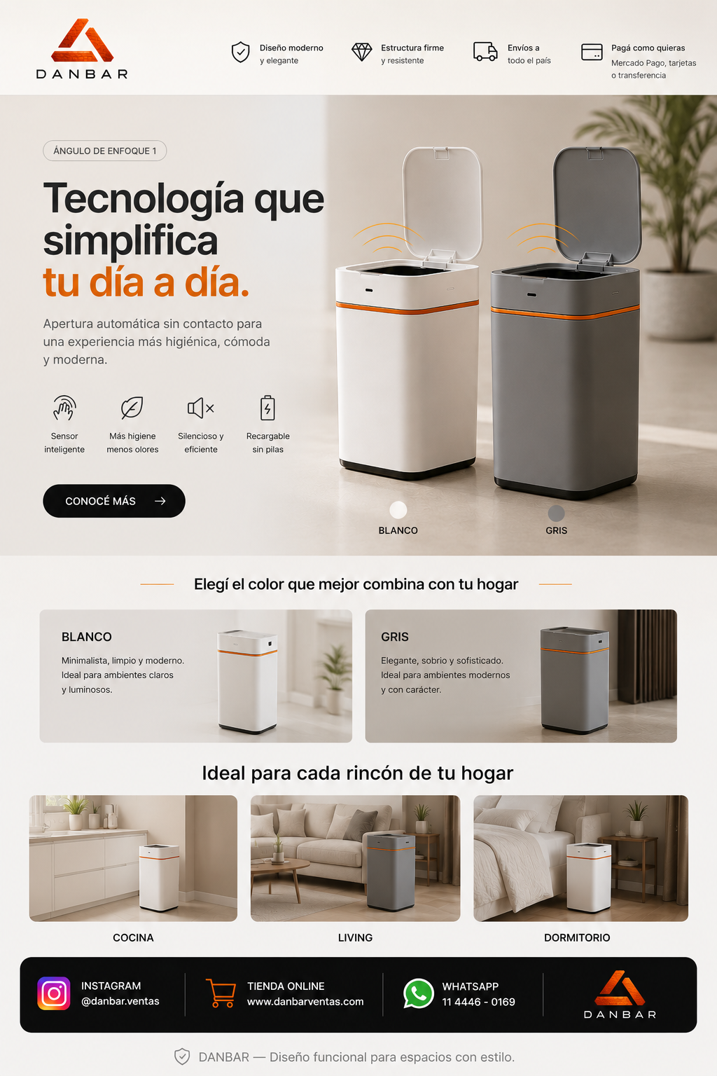 Cesto de basura smart con apertura automatica. Basta de malos olores , mas higiene, mas comodidad.