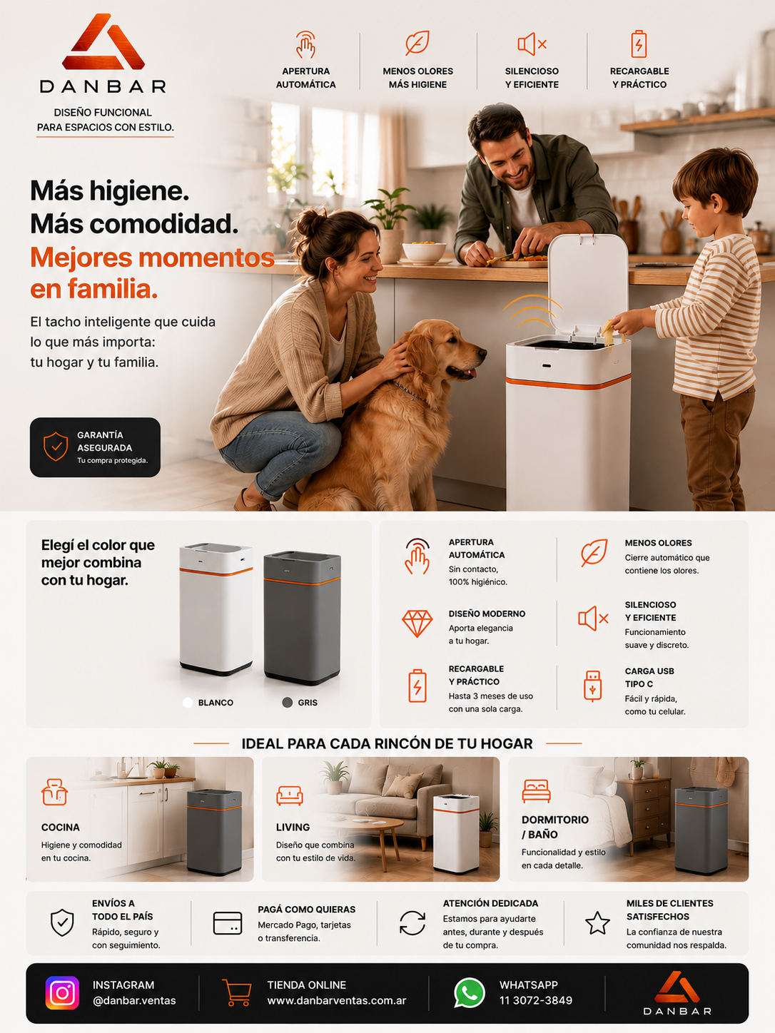 Cesto de basura smart con apertura automatica. Basta de malos olores , mas higiene, mas comodidad.