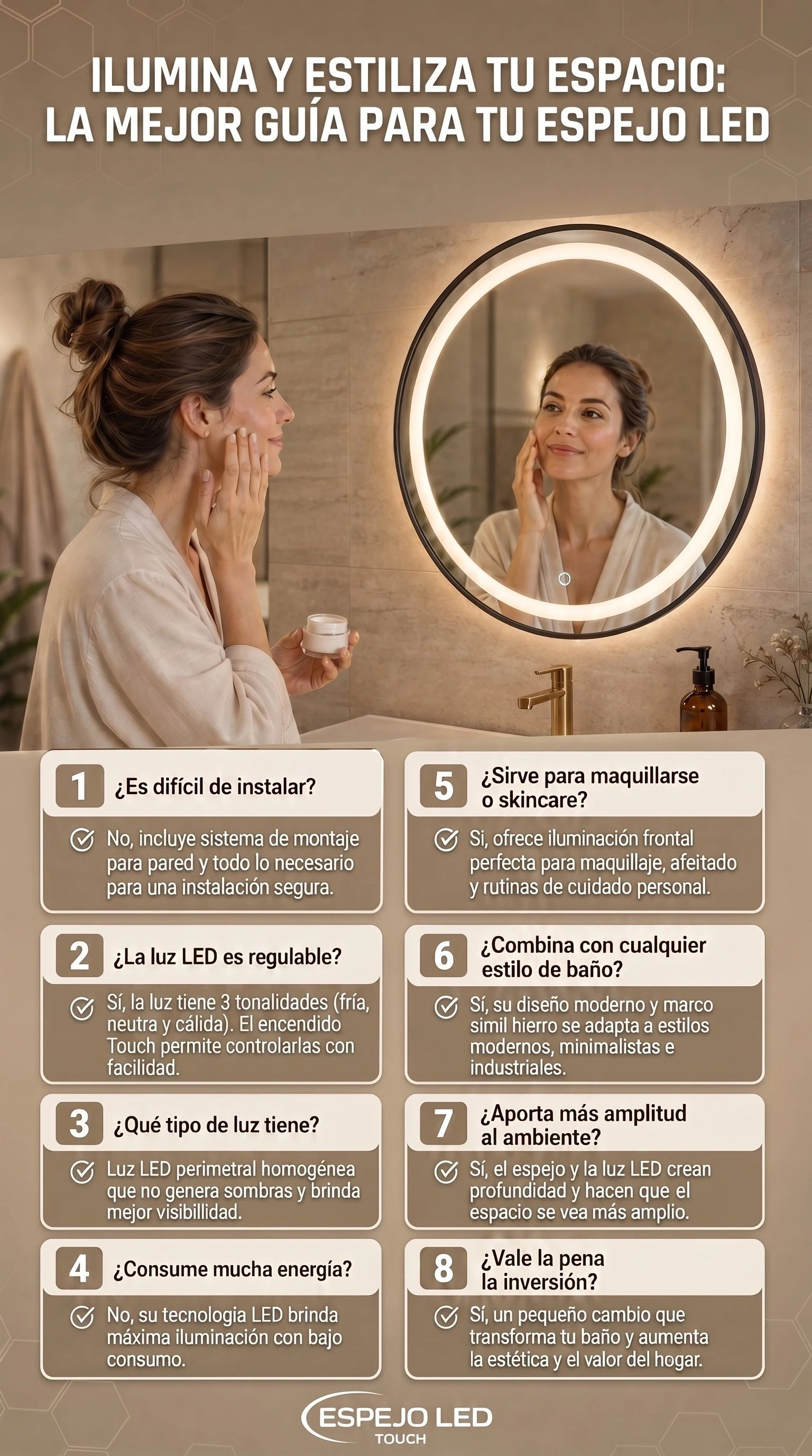 Espejo LED Redondo Touch  | Diseño y elegancia Premium Para Baño Y vestidor