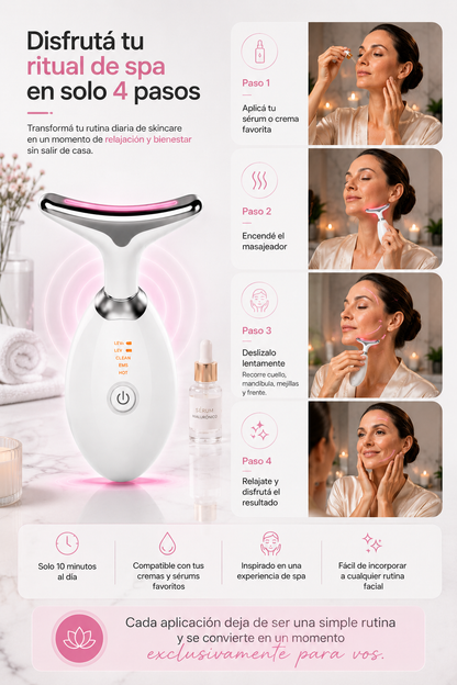 Masajeador Facial 4 en 1, Luce una piel más firme y radiante desde casa.