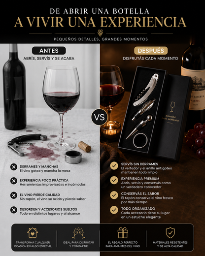 Set de accesorios para vino x 4 piezas