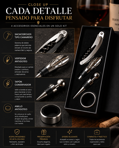 Set de accesorios para vino x 4 piezas