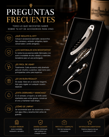 Set de accesorios para vino x 4 piezas