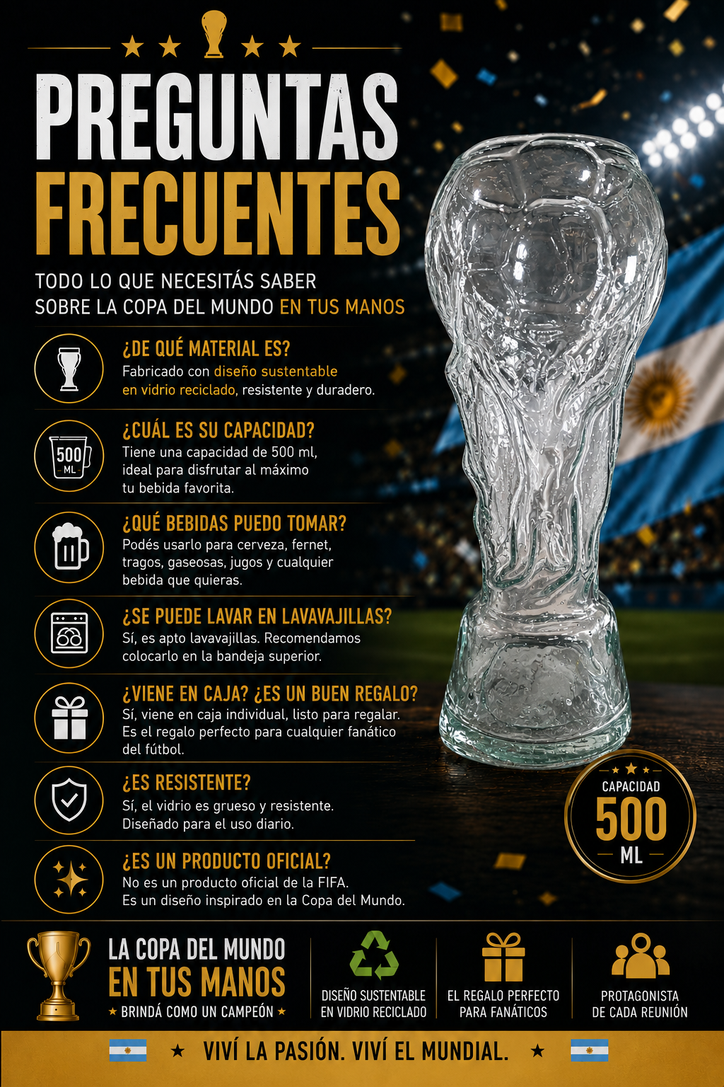 Vaso de la copa del mundo 500ml
