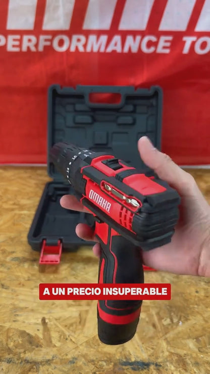 Taladro, percutor y destornillador inalambrico 12v Omaha.