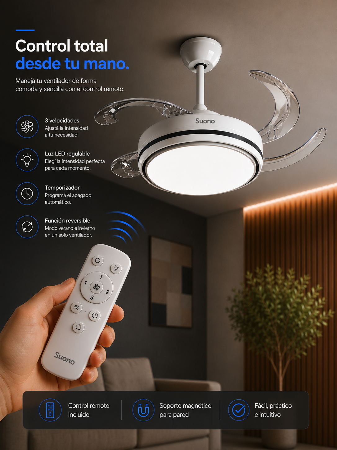 Ventilador Retractil Suono, confort y diseño.