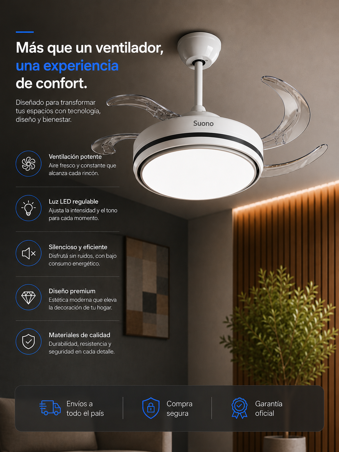 Ventilador Retractil Suono, confort y diseño.