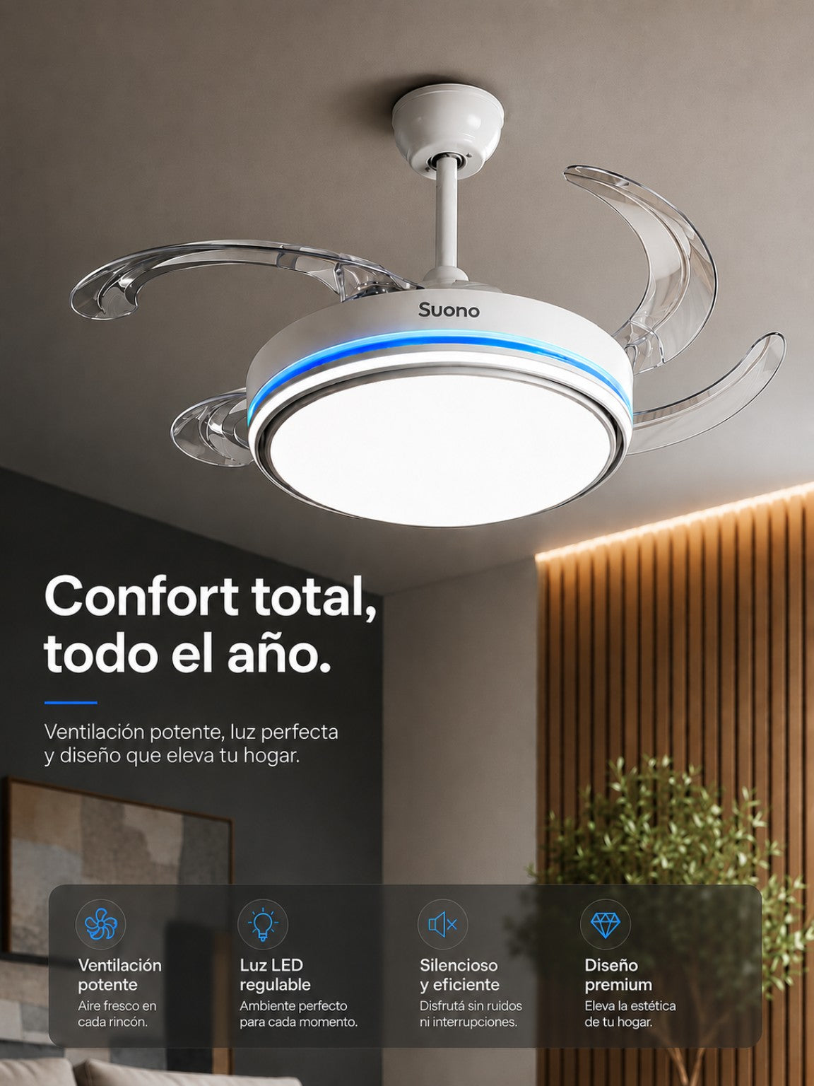 Ventilador Retractil Suono, confort y diseño.