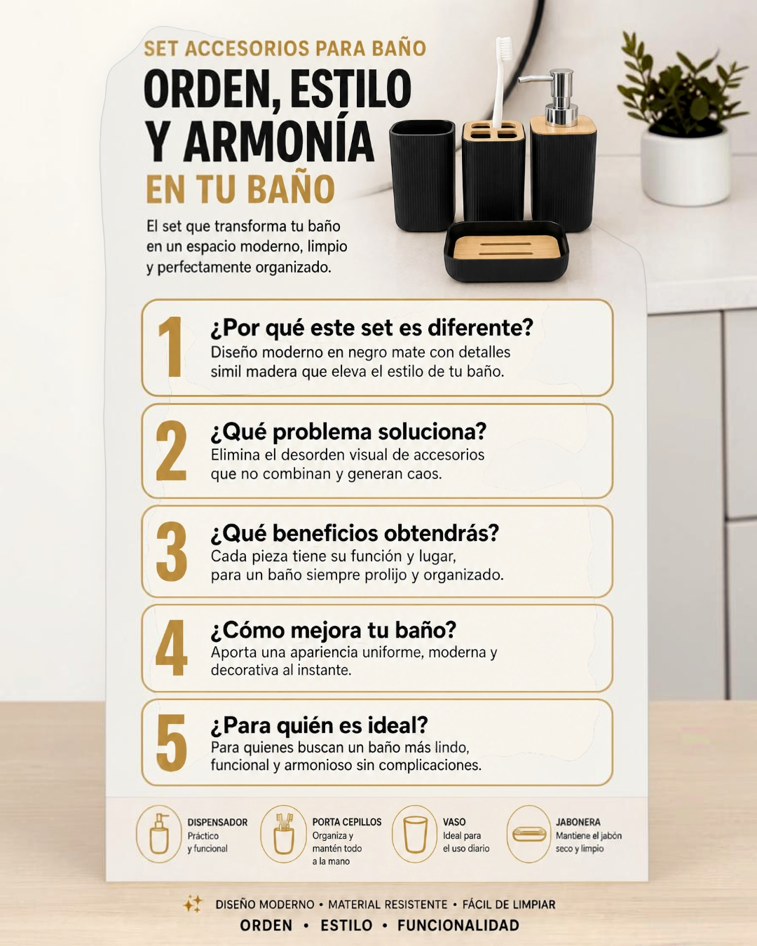 Set de accesorios de baño x 4 piezas