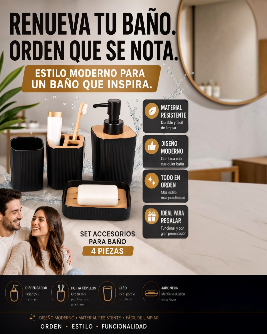 Set de accesorios de baño x 4 piezas