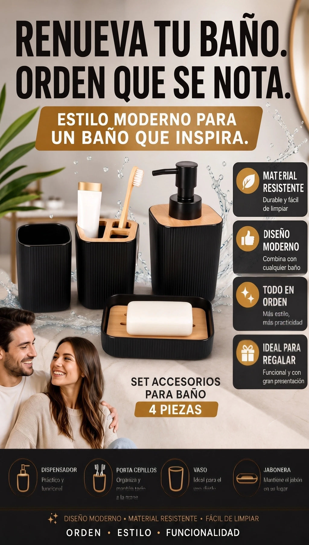 Set de accesorios de baño x 4 piezas