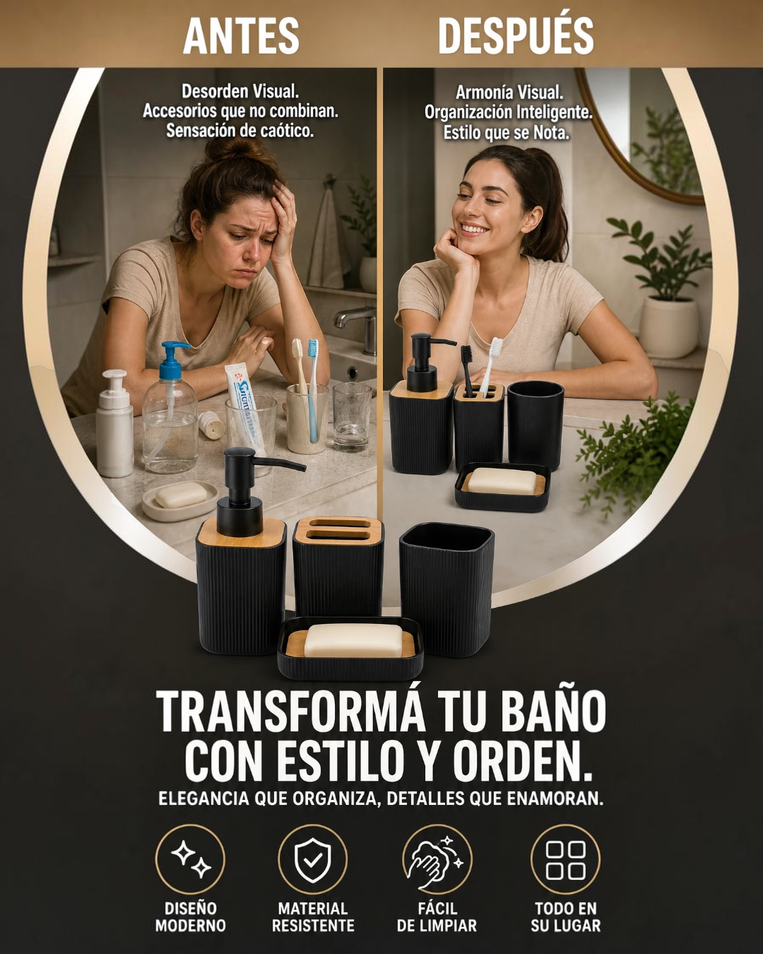Set de accesorios de baño x 4 piezas