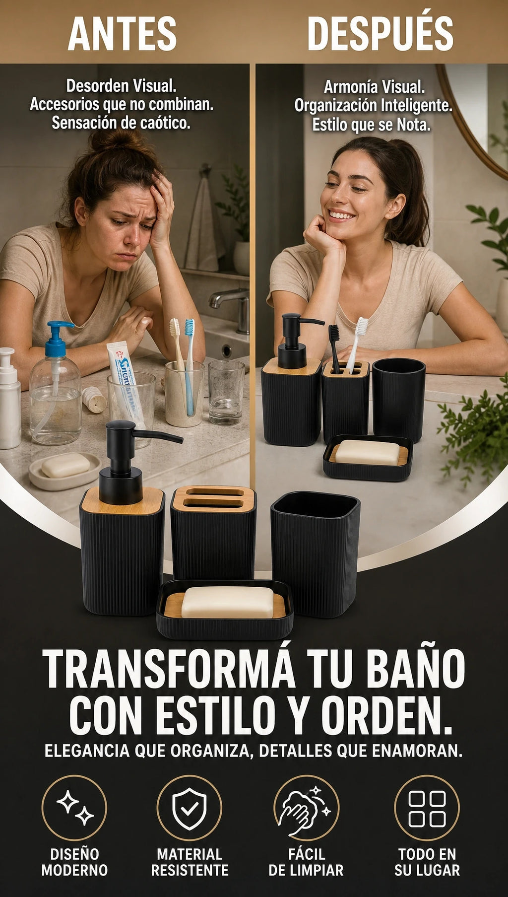 Set de accesorios de baño x 4 piezas