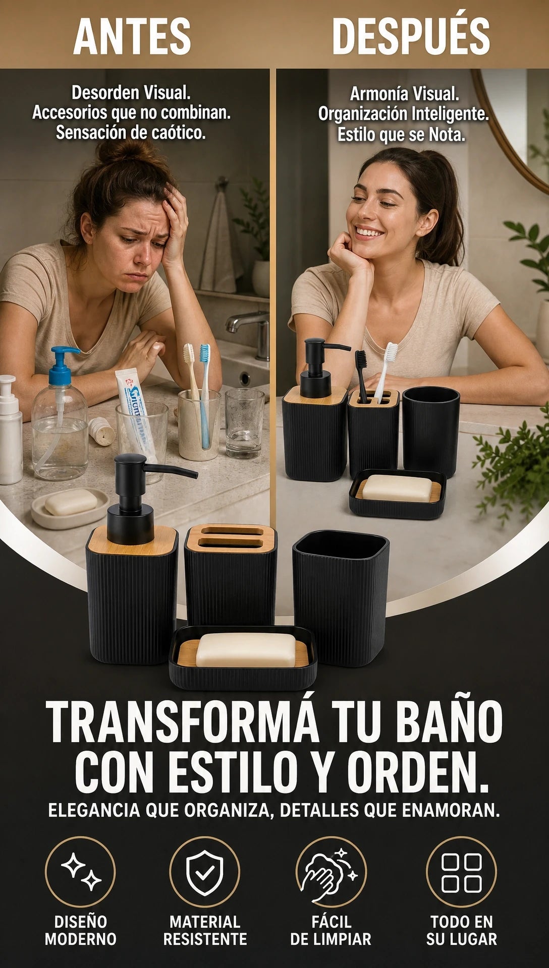 Set de accesorios de baño x 4 piezas
