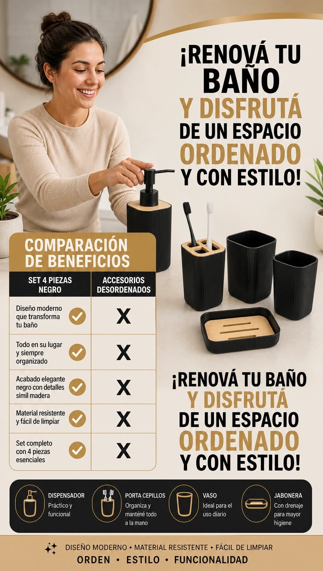 Set de accesorios de baño x 4 piezas