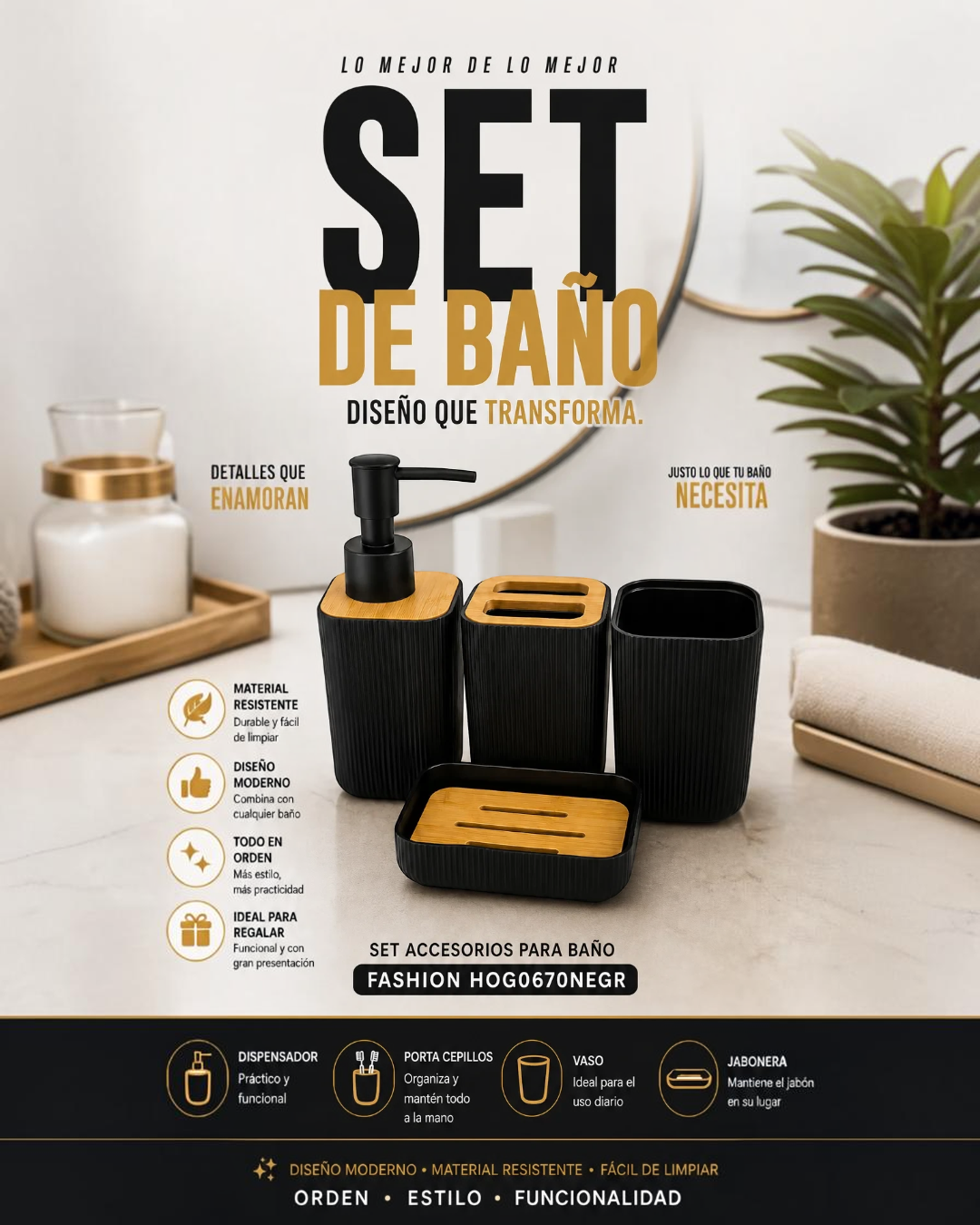 Set de accesorios de baño x 4 piezas