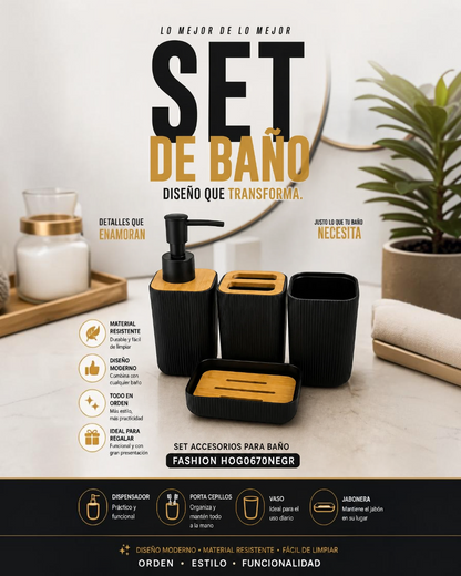 Set de accesorios de baño x 4 piezas
