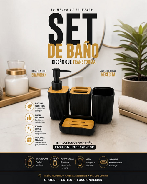 Set de accesorios de baño x 4 piezas