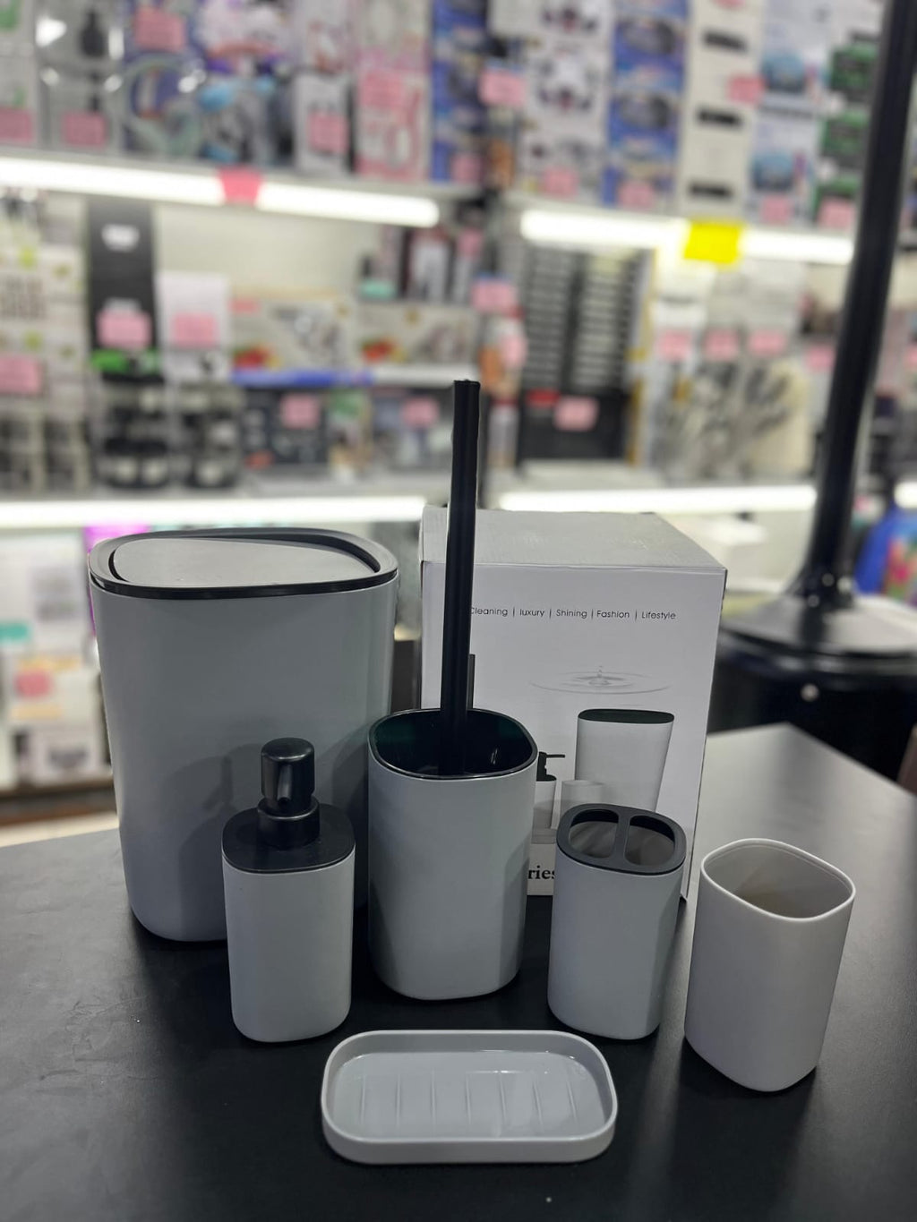Set de accesorios para el baño x 6 piezas Gris/Bambu