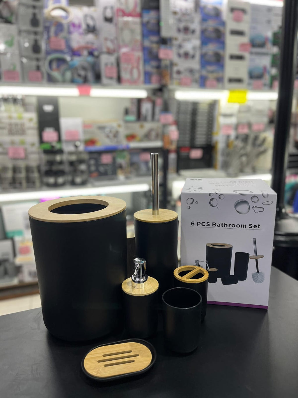 Set de accesorios para el baño x 6 piezas Gris/Bambu