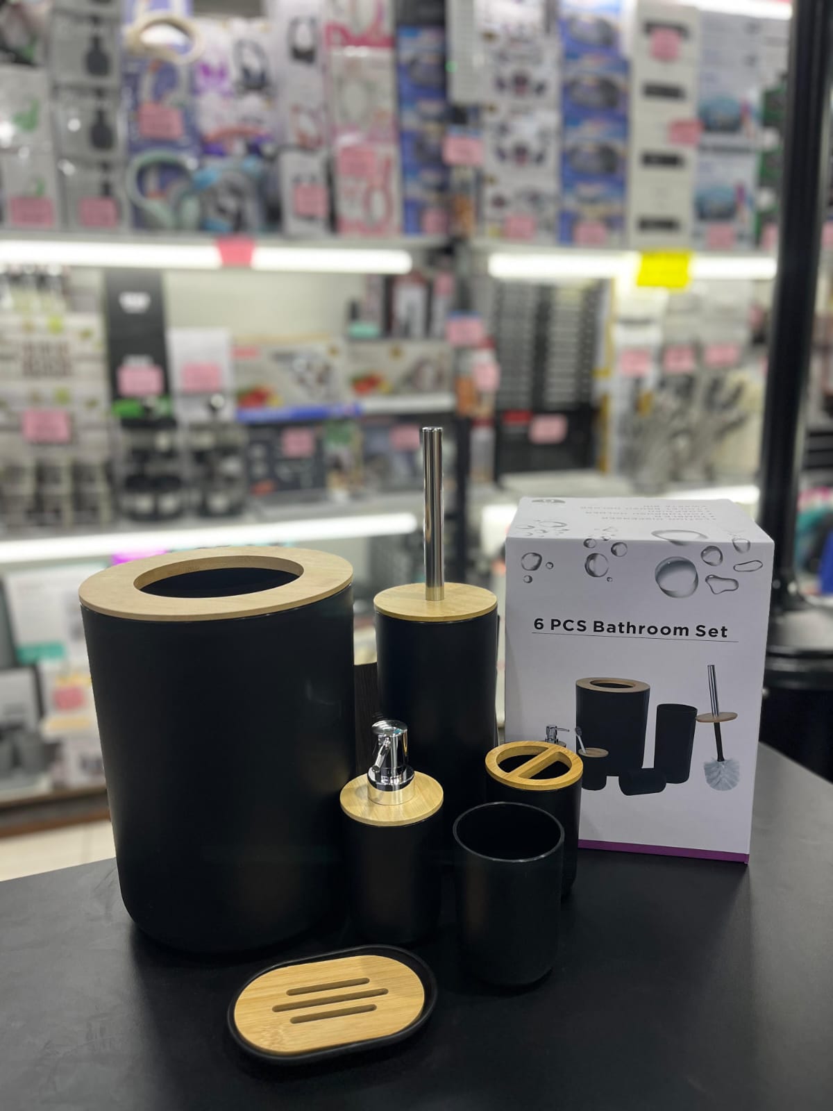 Set de accesorios para el baño x 6 piezas Gris/Bambu