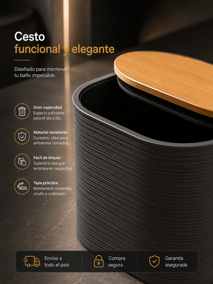 Set de Accesorios para Baño 6 Piezas | Diseño Moderno Gris con Detalles Símil Bambú