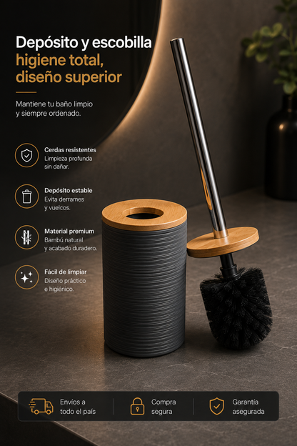 Set de Accesorios para Baño 6 Piezas | Diseño Moderno Gris con Detalles Símil Bambú