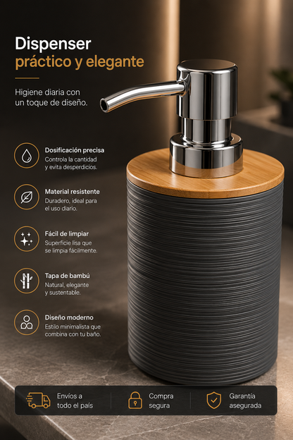 Set de Accesorios para Baño 6 Piezas | Diseño Moderno Gris con Detalles Símil Bambú