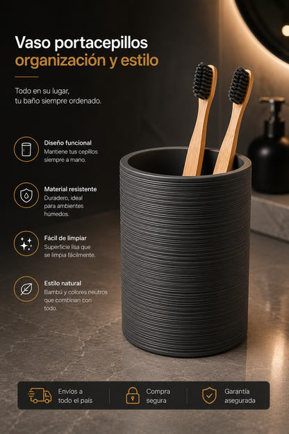Set de Accesorios para Baño 6 Piezas | Diseño Moderno Gris con Detalles Símil Bambú