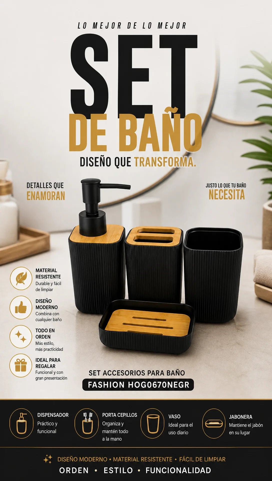 Set de accesorios de baño x 4 piezas