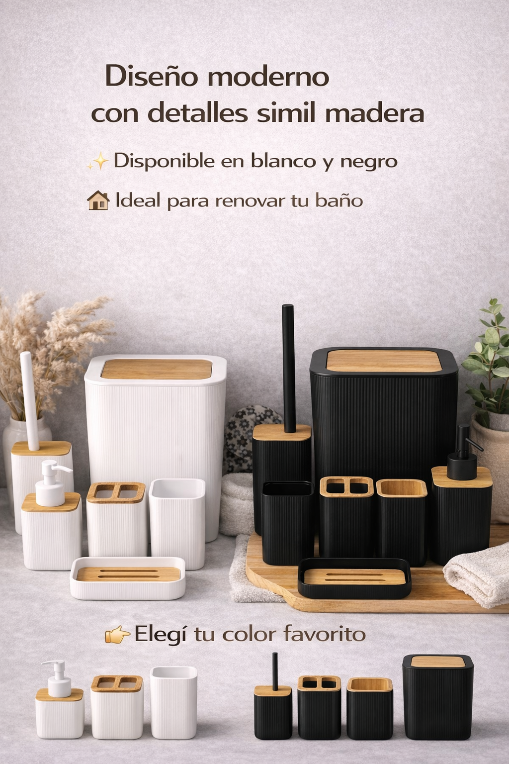 Set de accesorios de baño x 6 piezas