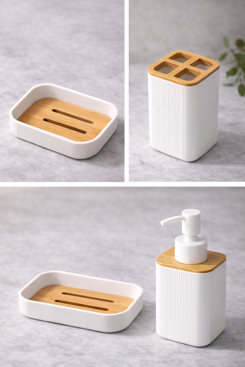 Bathroom Set - Set Baño 6 Piezas Blanco/bambú