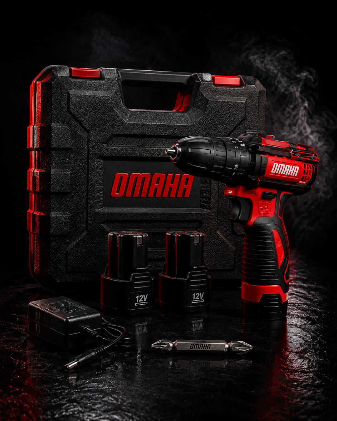 Taladro, percutor y destornillador inalambrico 12v Omaha.