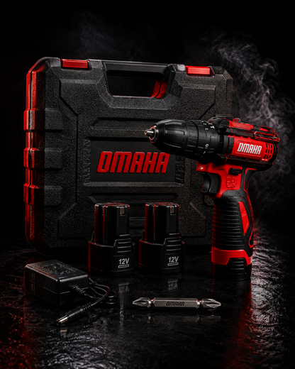 Taladro, percutor y destornillador inalambrico 12v Omaha.