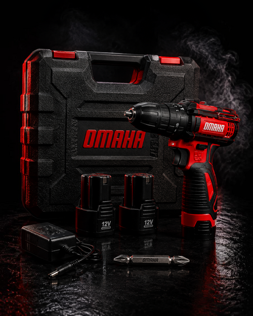 Taladro, percutor y destornillador inalambrico 12v Omaha.
