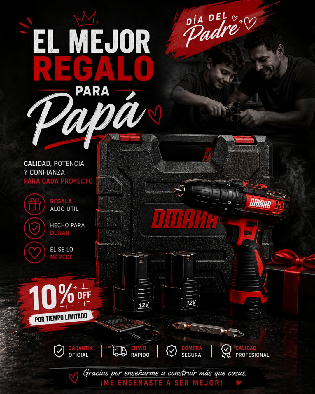 Taladro, percutor y destornillador inalambrico 12v Omaha.