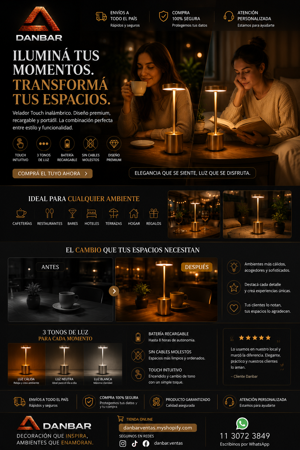 Dale ese toque premium que necesitas a tus ambientes o negocio con el Velador Touch