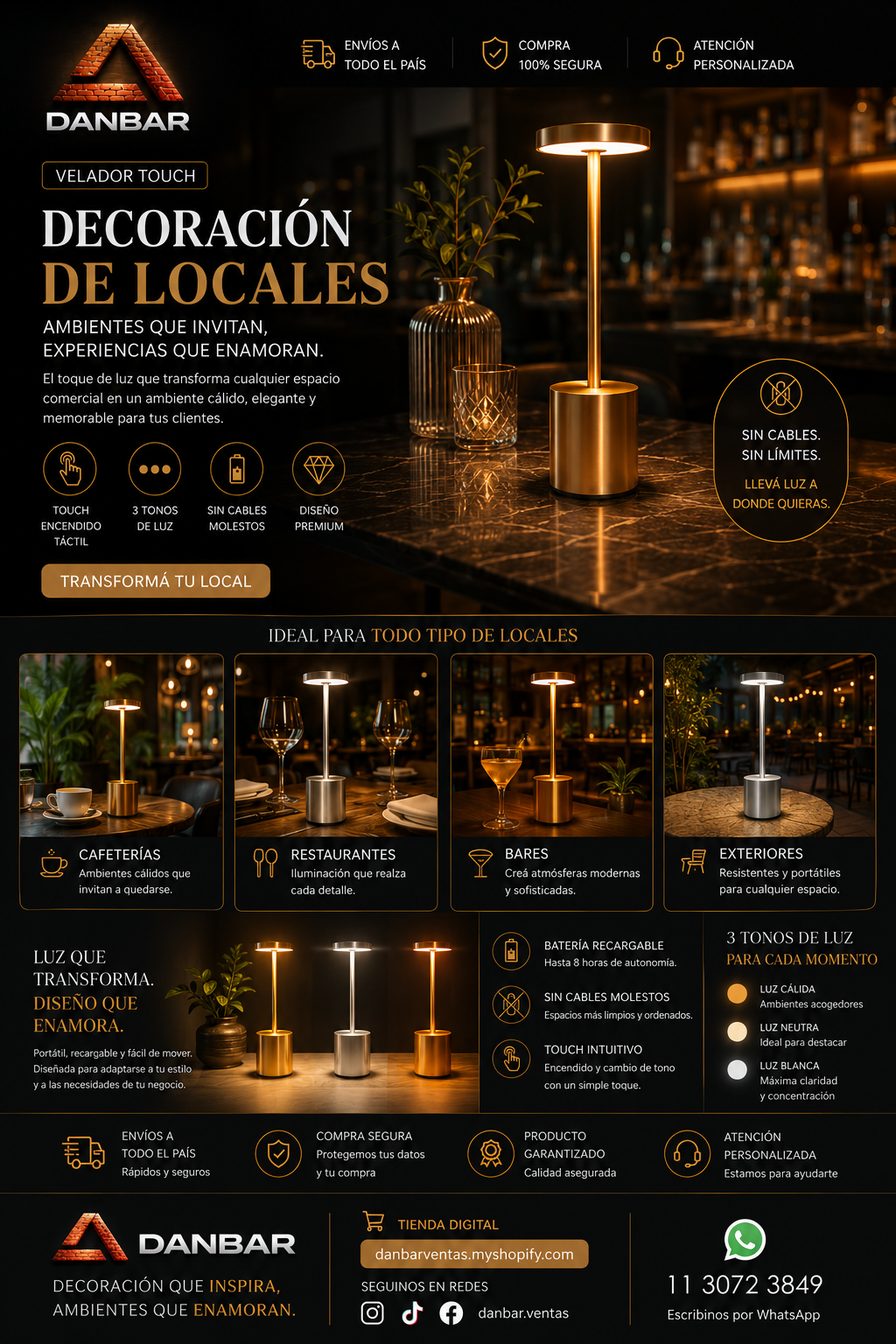 Dale ese toque premium que necesitas a tus ambientes o negocio con el Velador Touch