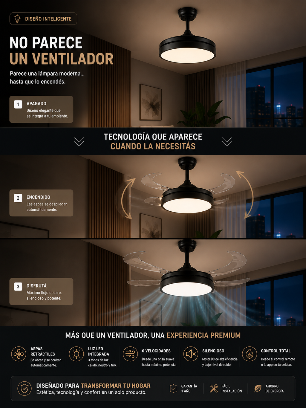 Ventilador retractil 4 aspas. Diseño y Tecnologia en un solo producto.