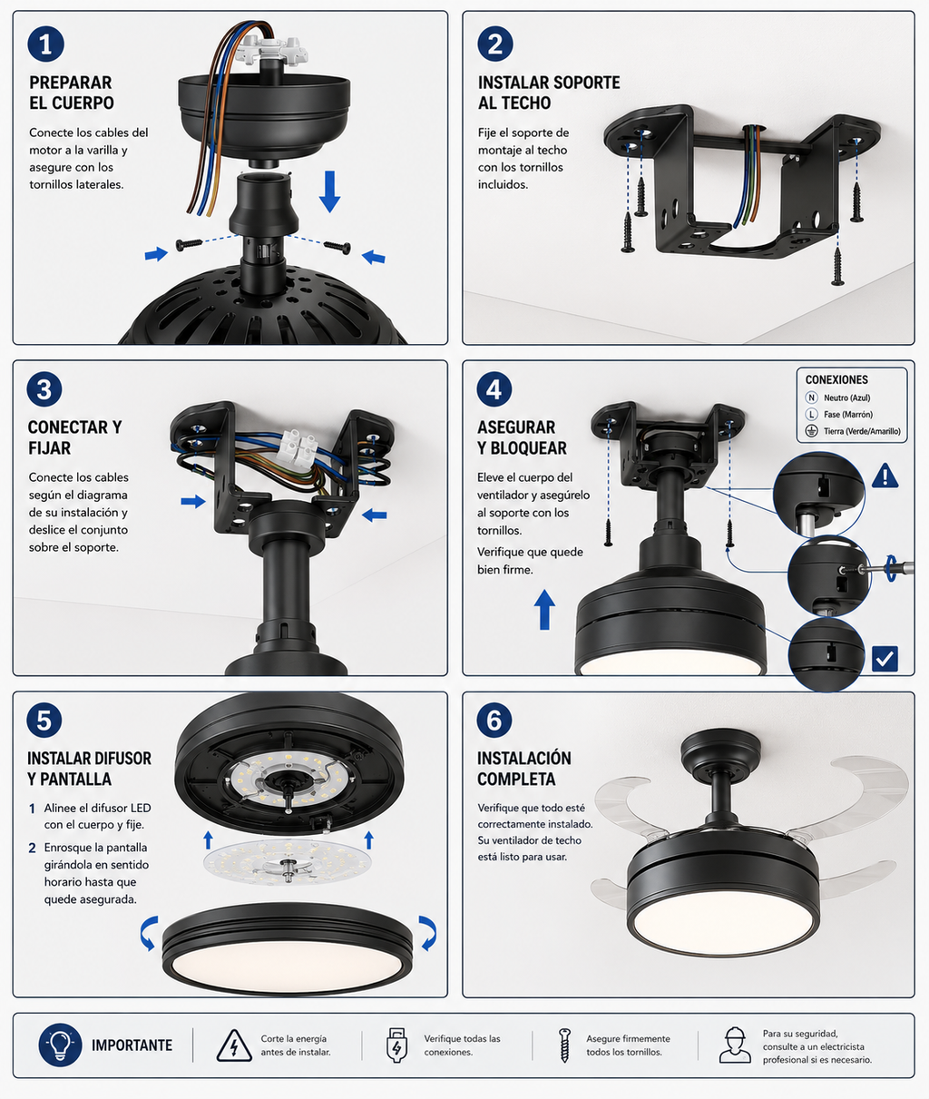 Ventilador retractil 4 aspas. Diseño y Tecnologia en un solo producto.